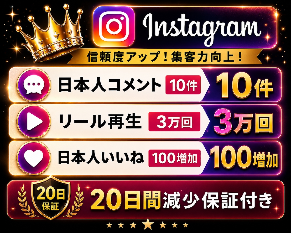 インスタ｜コメント＋リール再生数＋いいねUPします 【投稿活性化】コメント１０件＋リール再生３万回＋いいね１００ イメージ1