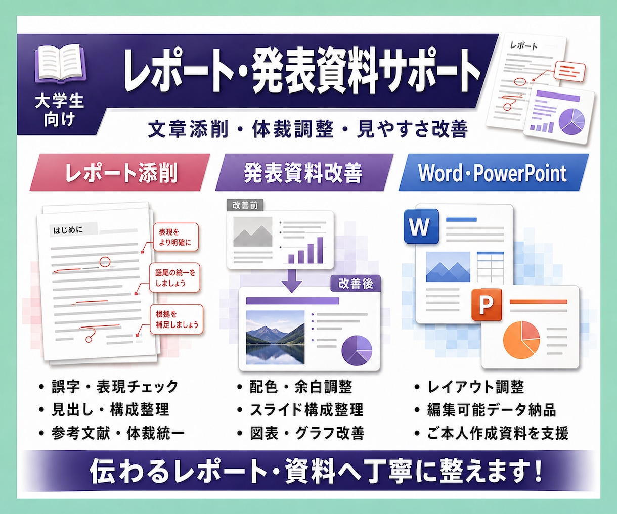 学生向けレポート・課題等を行います 学校の課題等、なんでも行います。 イメージ1