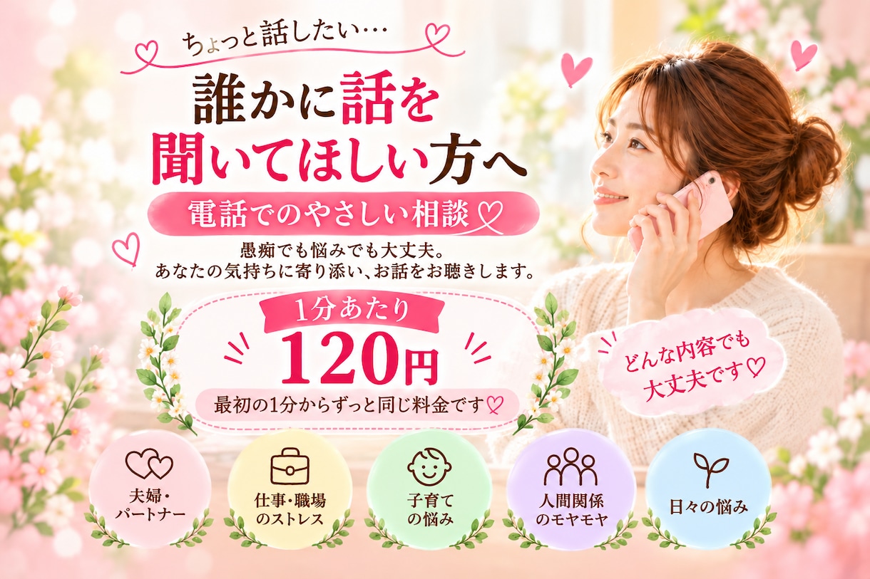 現役看護師が愚痴・悩み、何でもお聴きします 愚痴でも悩みでも大丈夫。否定せずあなたの気持ちに寄り添います イメージ1