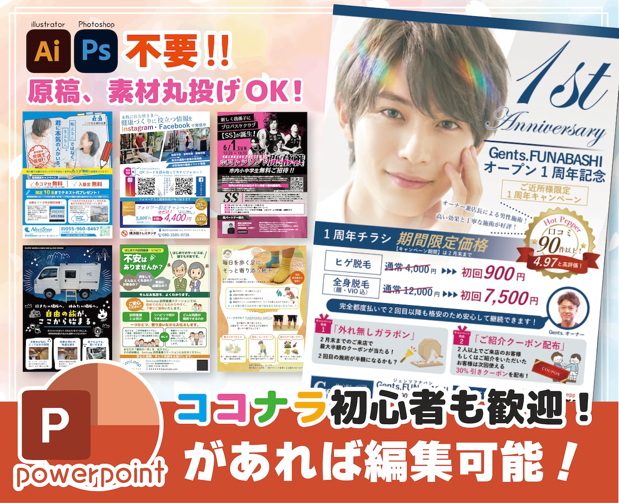 パワーポイント納品のチラシデータ作成します デザインソフトがなくても自分で修正ができるパワポデータを納品 イメージ1