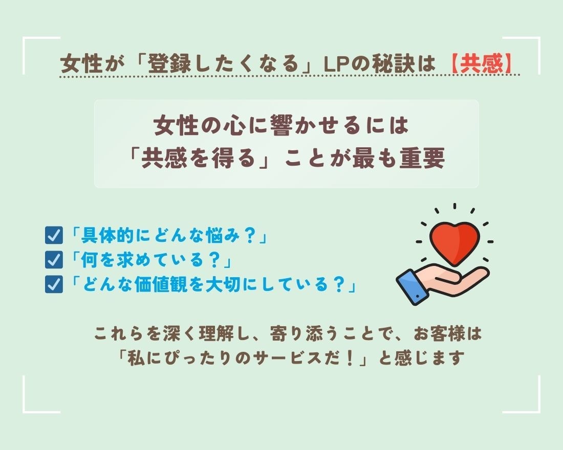 女性客が自然と集まる女ゴコロに響くLPを執筆します 共感ライティングで理想の顧客獲得をお手伝いします イメージ4