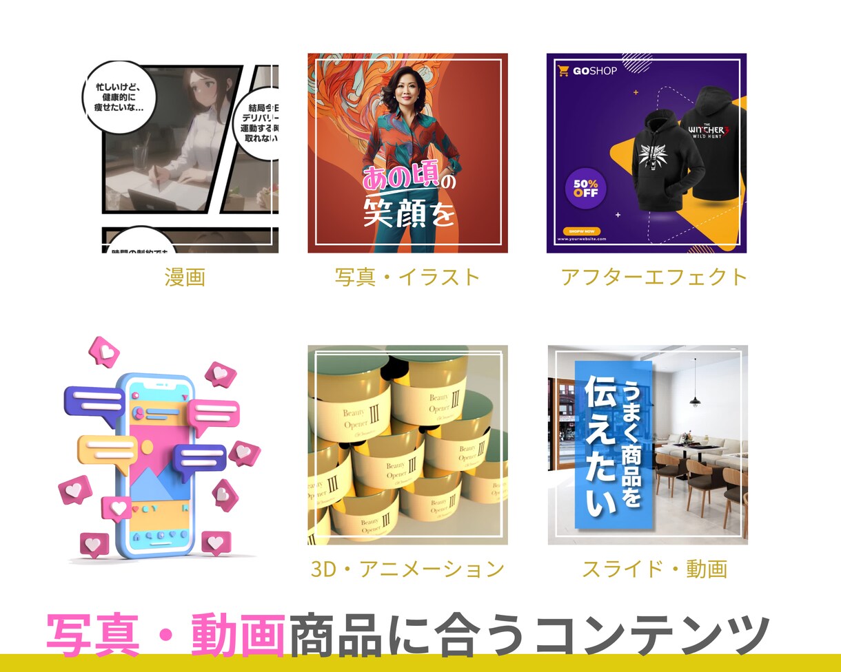 どんな商品も魅力的に!SNS向け広告動画制作します 高品質でインパクトあるモーショングラフィックス動画作ります イメージ3