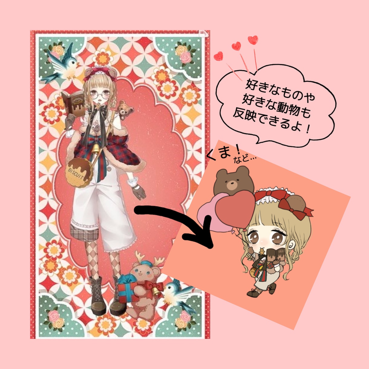 お好きなコーデを使って可愛いアイコンを描きます ☆好きな写真やゲーム画像のコーデが可愛いミニキャラに大変身 イメージ2