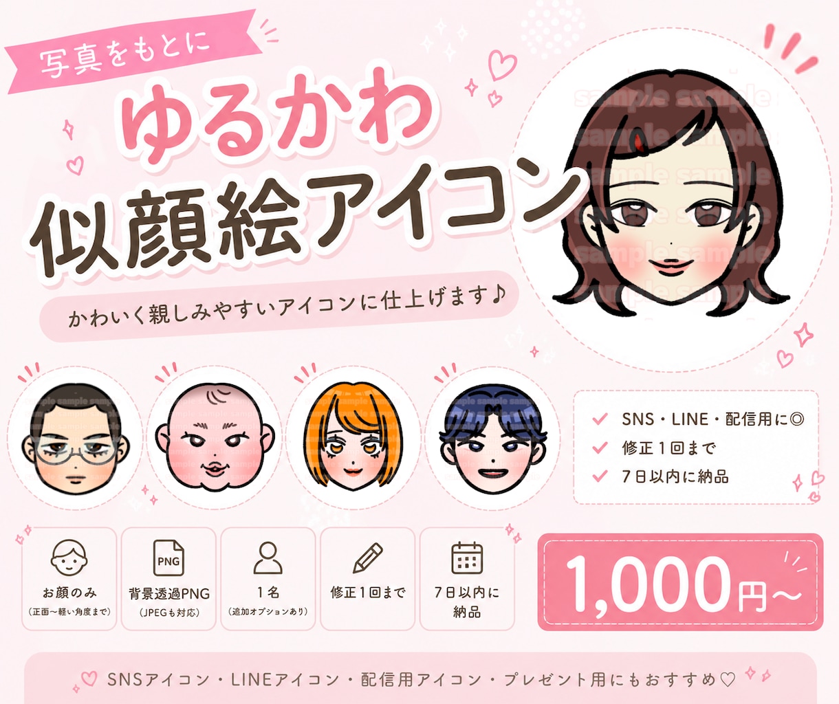 写真からゆるかわ似顔絵アイコンを制作します SNS・LINE・配信に♪ あなただけのゆるかわ似顔絵 イメージ1