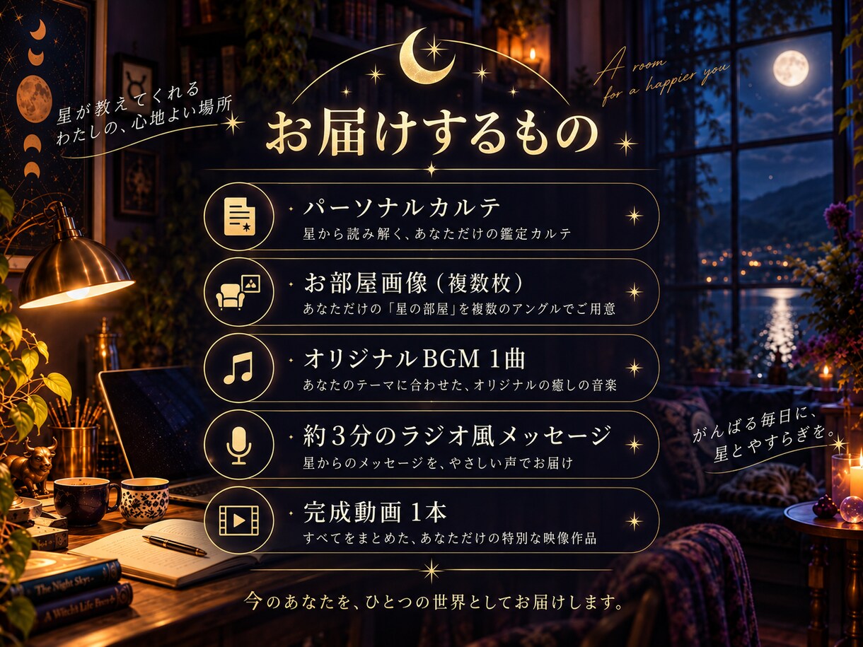 今の貴方を読み解き世界に1つの星の部屋を作ります 「占い×インテリア×音楽で“今のあなた“をひとつの空間に」 イメージ4