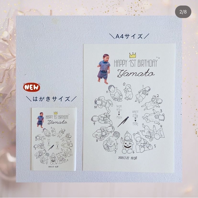 1歳のお誕生日に…世界に一つの成長時計描きます ♡お子様の成長をイラスト時計で残せるオーダーメイド品♪ イメージ2