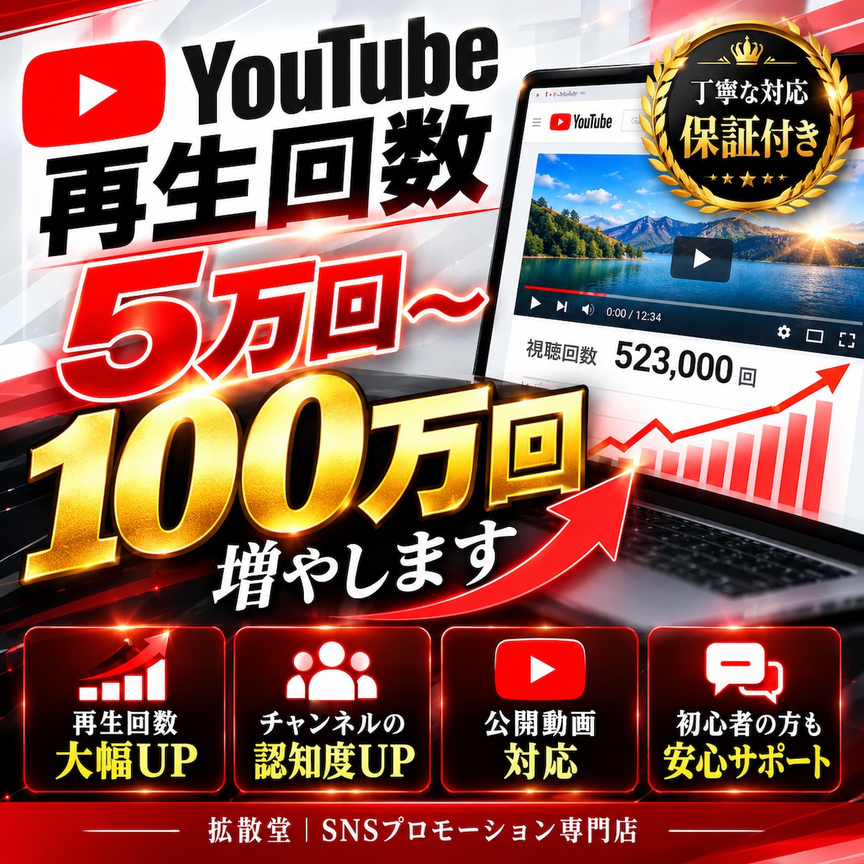 YouTube再生回数。5万回再生～増やします 5万回再生～100万回再生/丁寧な対応/保証付き イメージ3