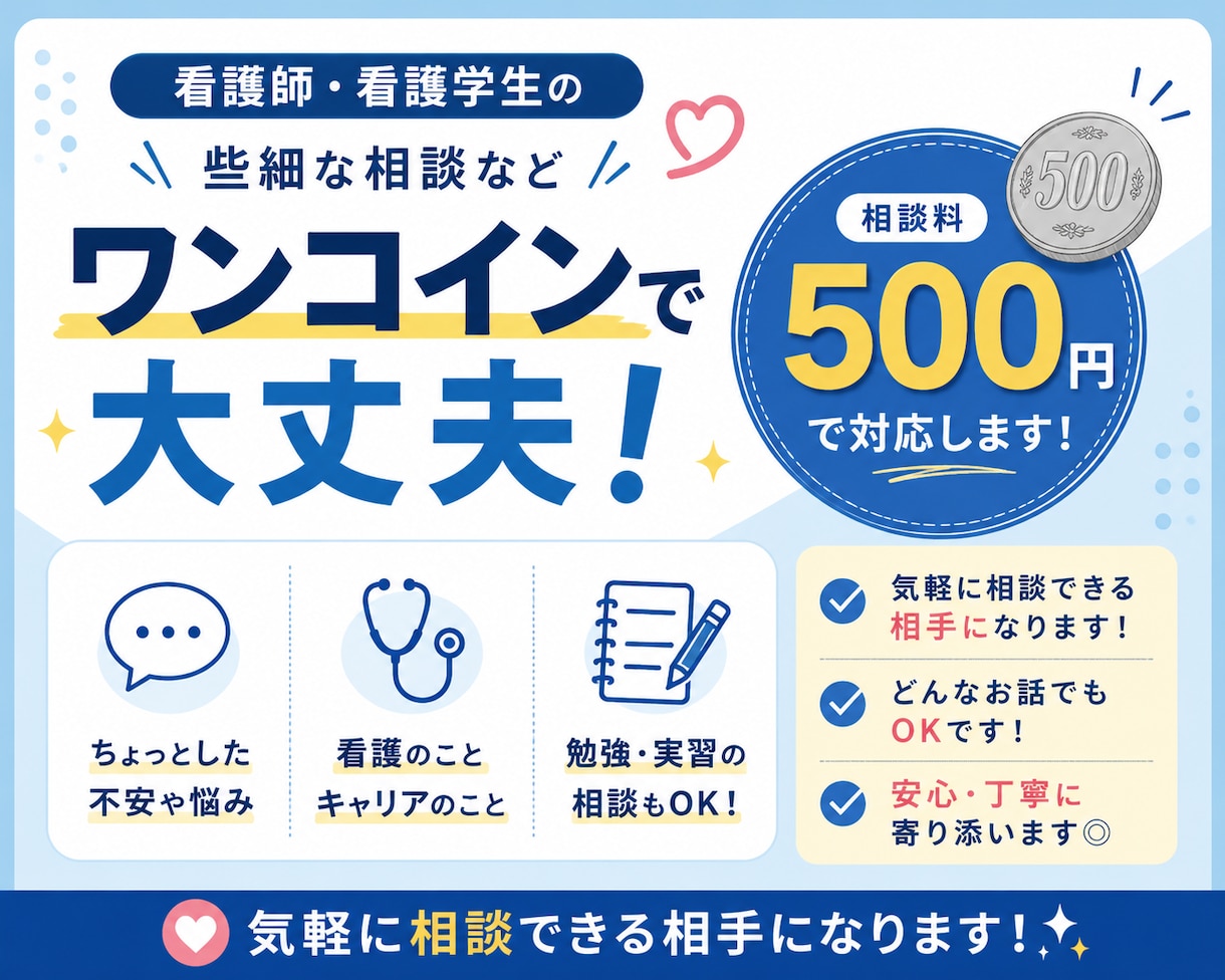 ワンコインで看護師・看護学生をお助けします どこよりも最低価格でお手伝いさせて頂きます！ イメージ1