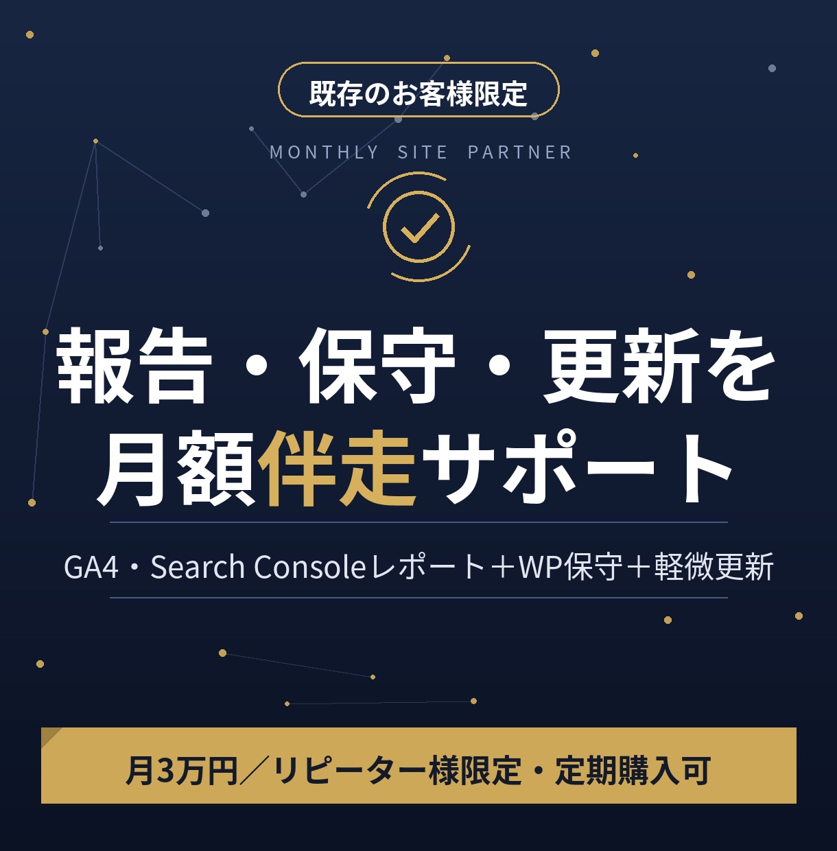 リピーター様限定で月次報告と保守を伴走します 数字の報告・サイト保守・小さな更新を月3万円でまとめて イメージ1