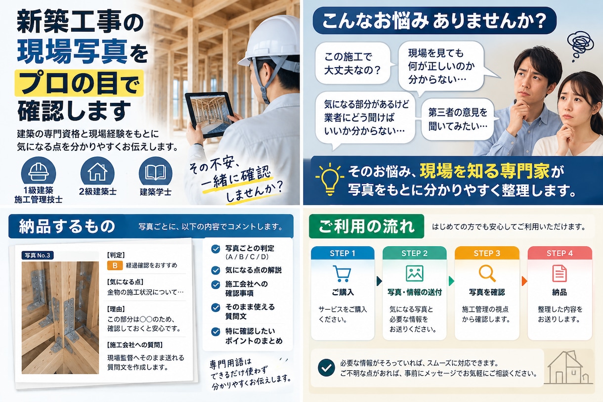 新築工事の施工写真を現役の現場監督が確認します 「現場を見に行ったけど、何を確認すればいいか分からない」方へ イメージ1