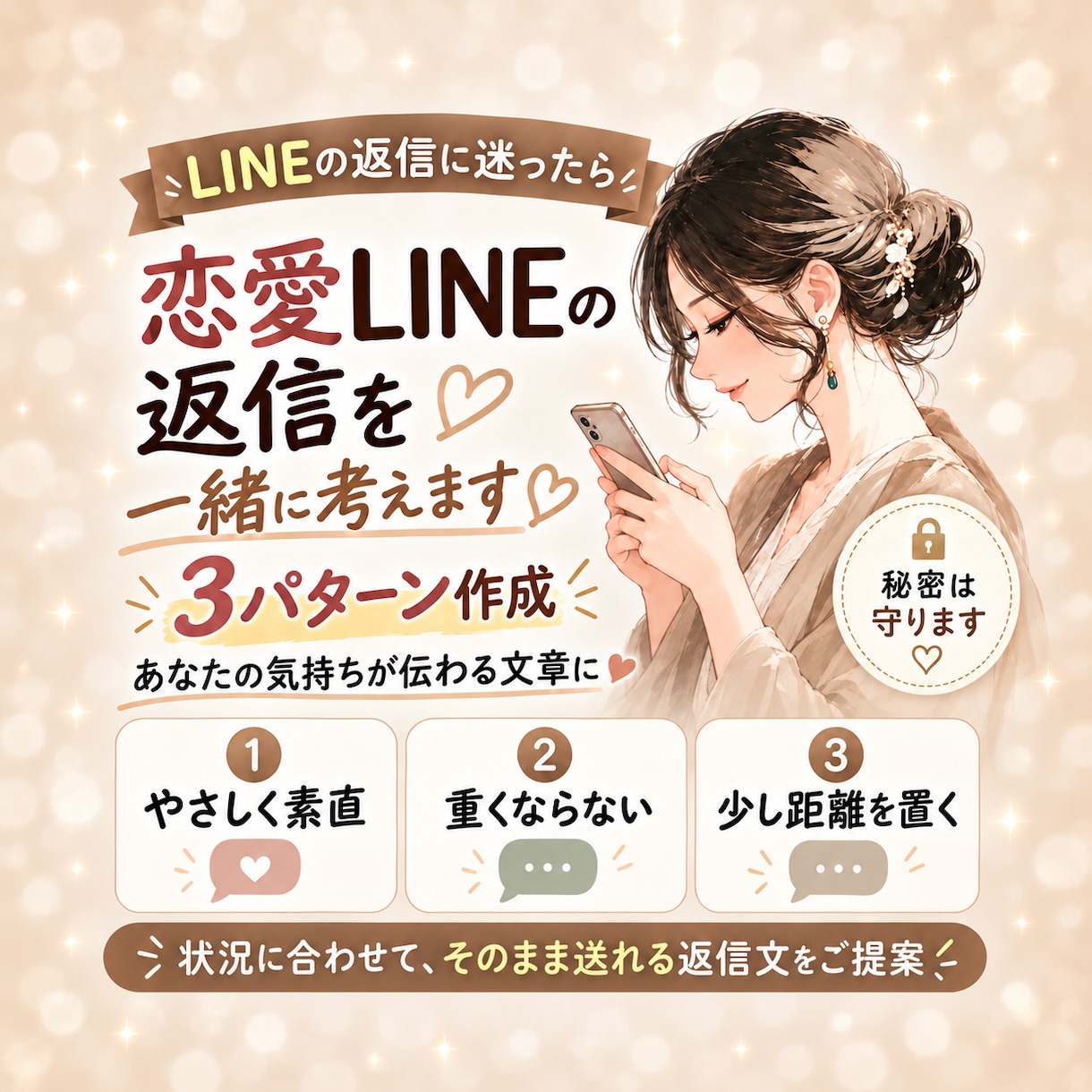 送る前に迷ったら｜恋愛LINEの返信を3案作ります 重いと思われたくない。でも本音も伝えたいあなたへ イメージ1