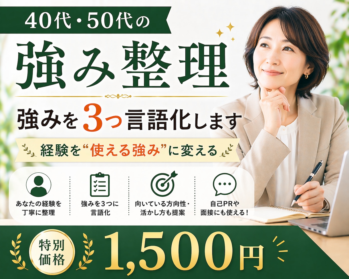 40ー50代強み整理｜経験を強み3つに言語化します 経験を“使える強み”として整理したい方へ イメージ1
