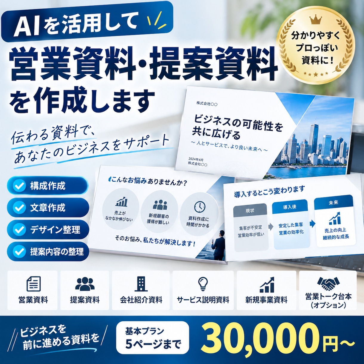 伝わる営業資料・提案資料をAIで作成します 「伝わる・売れる」を意識した営業資料を作成します イメージ1