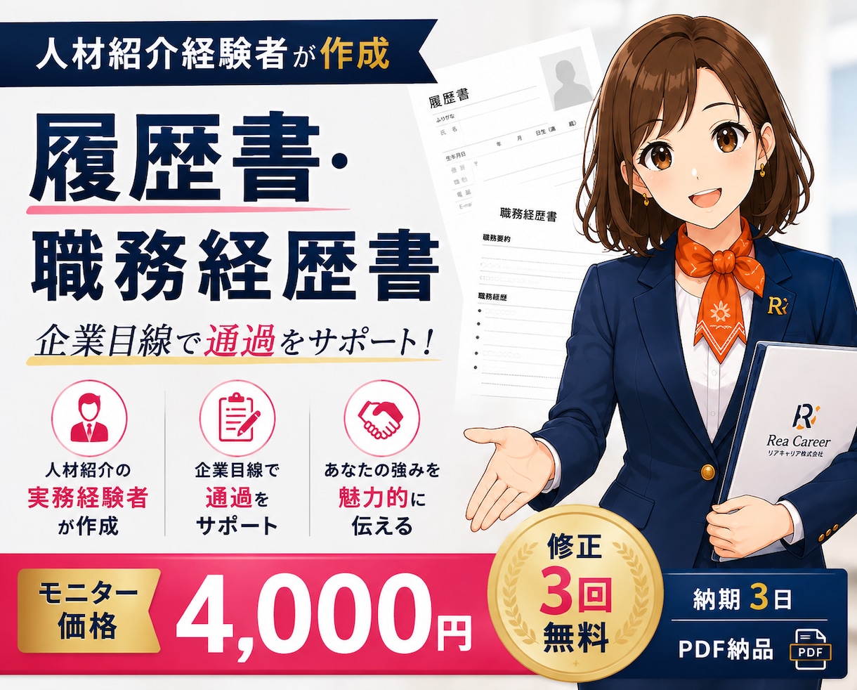 人材紹介経験者が履歴書・職務経歴書を作ります 【モニター価格】企業目線で選考通過を目指す書類作成 イメージ1