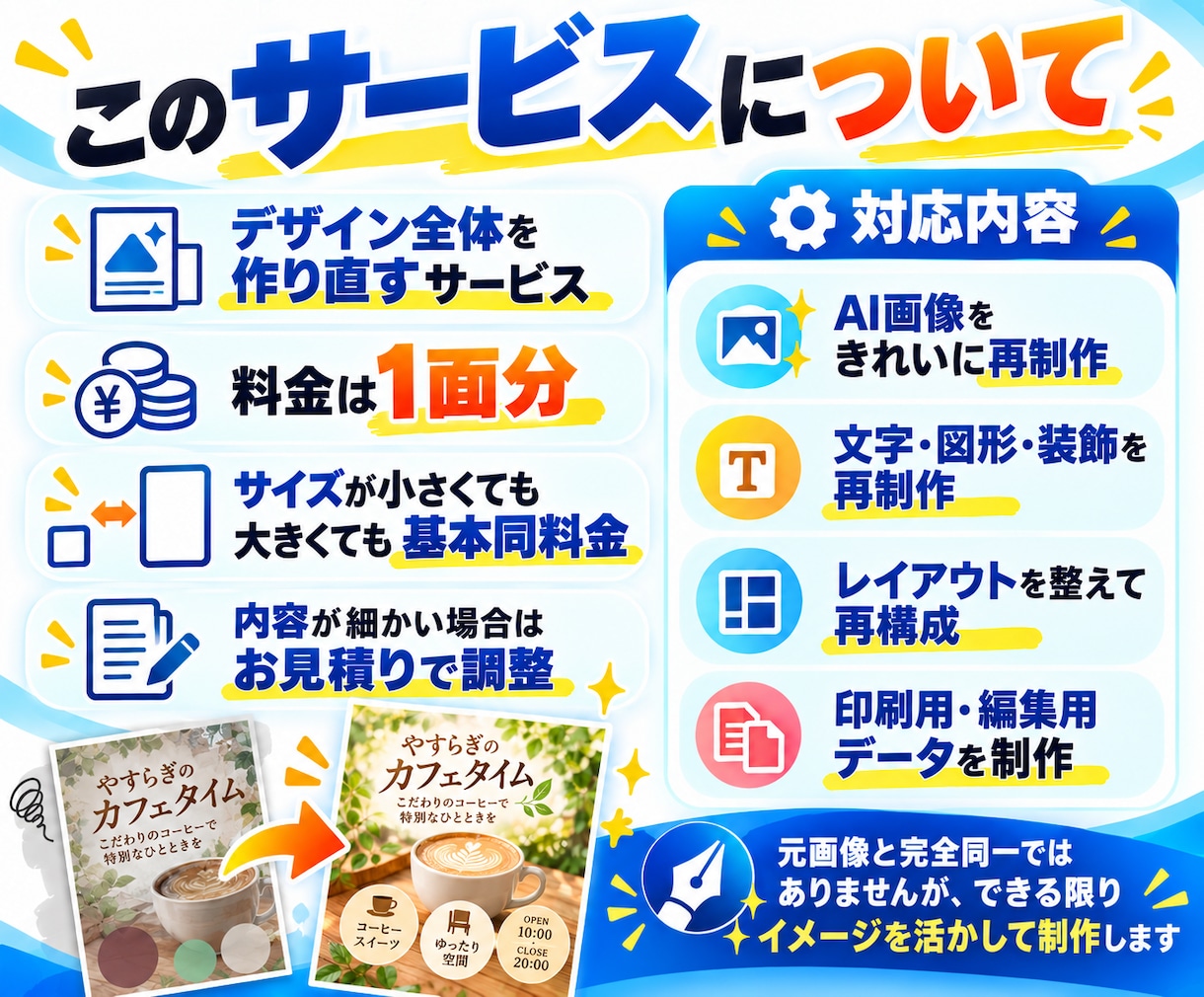 AIで生成したチラシやポスターをプロが直します AI生成画像をプロの手で使えるデータに修正します イメージ4