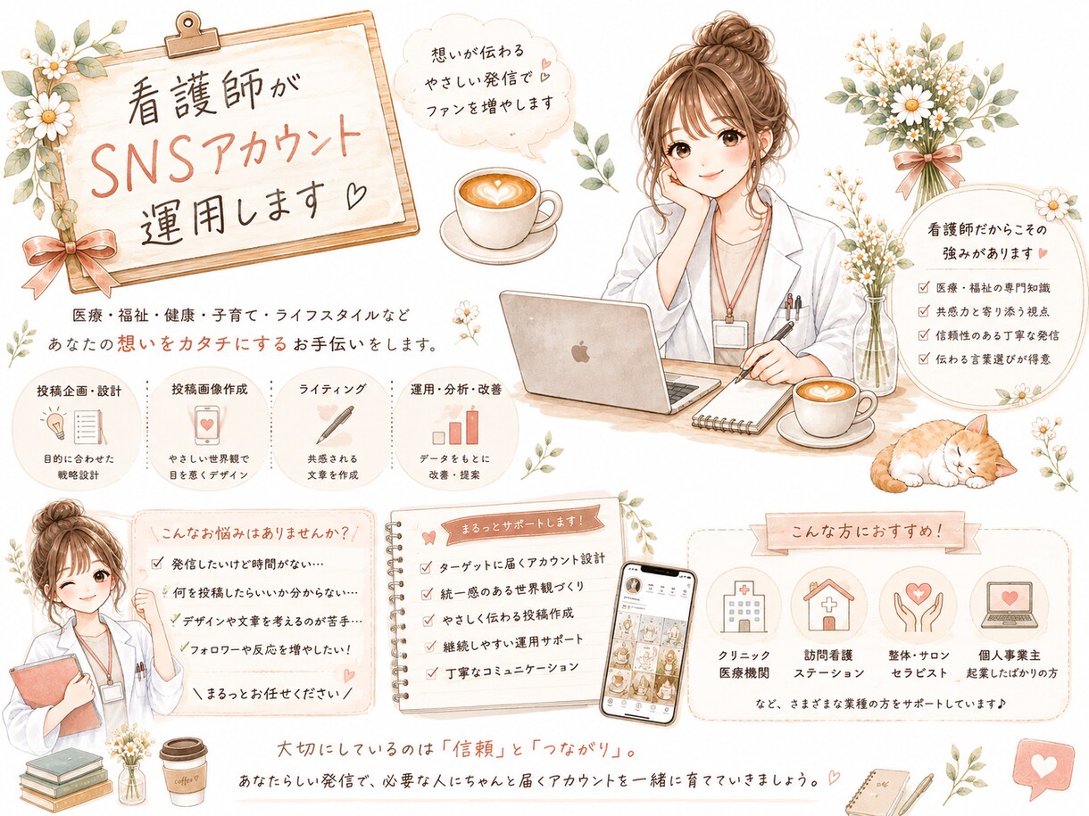 看護師×SNS運用｜医療福祉に強いSNS運用します 看護師だからこそ伝えられる｢専門性｣と優しさを必要な人へ イメージ1