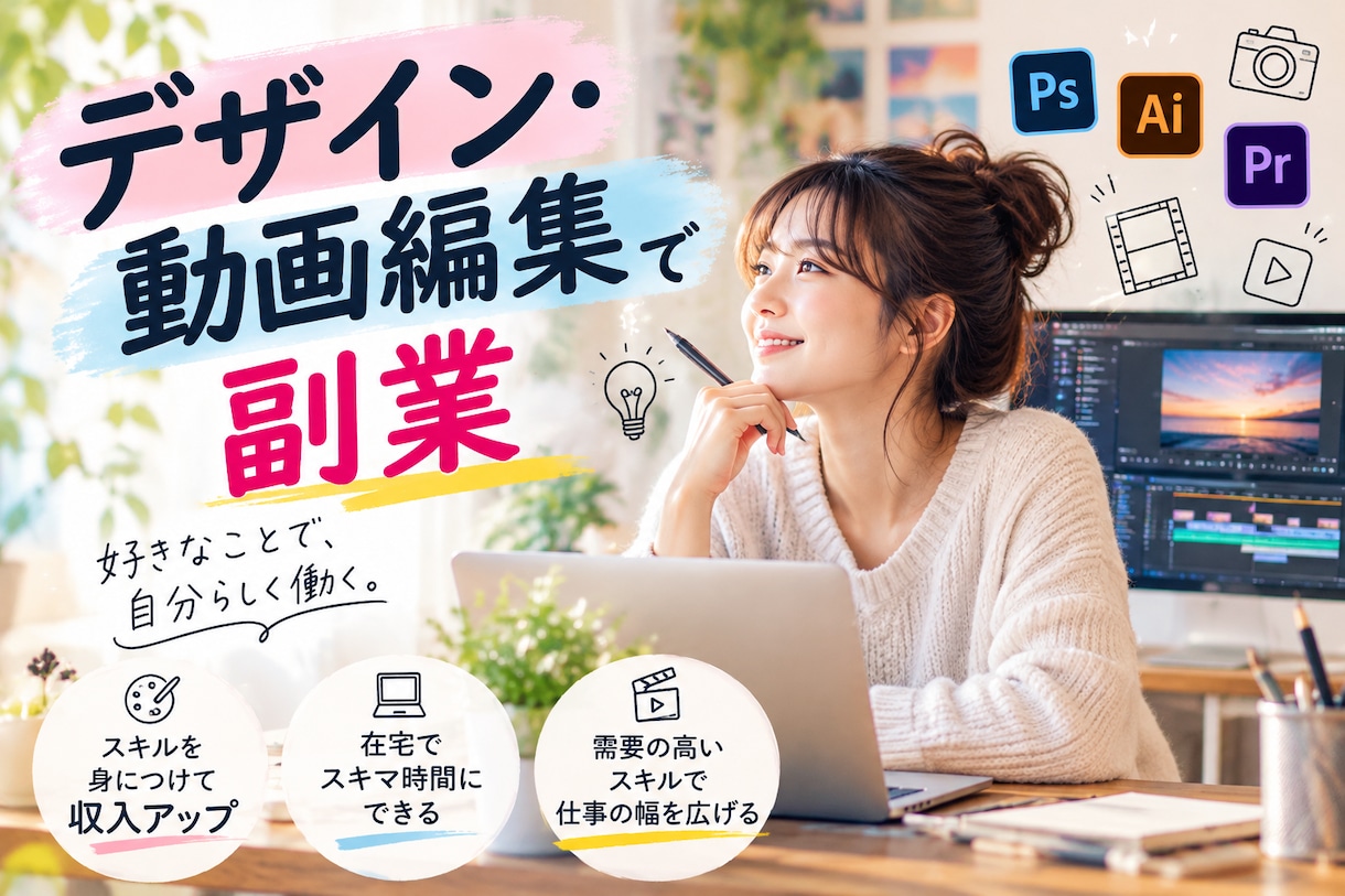 デザイン・動画編集を学んで好きなことで副収入します デザイン・動画編集で転職・副業・キャリアアップ相談 イメージ1