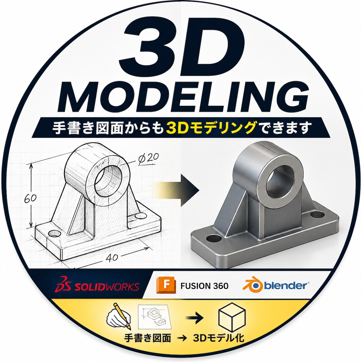 正確な3Dモデリングします 図面はもちろんスケッチからでも３Dデータを作成します イメージ1