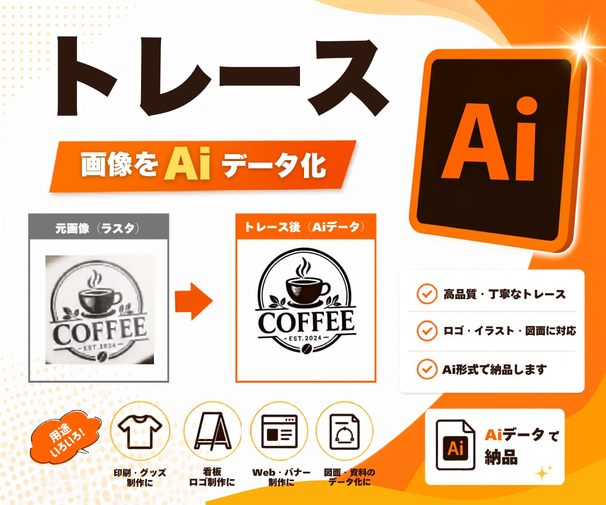 ベクターデータを丁寧に作成します 印刷・看板・WEBで使える高品質データを作成 イメージ1
