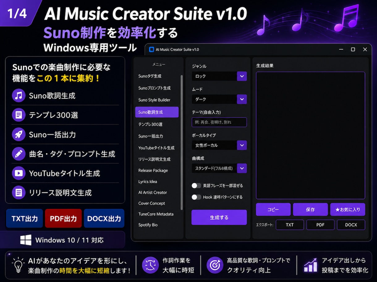Suno楽曲制作支援ツール販売します Suno制作を効率化するWindowsツール イメージ3