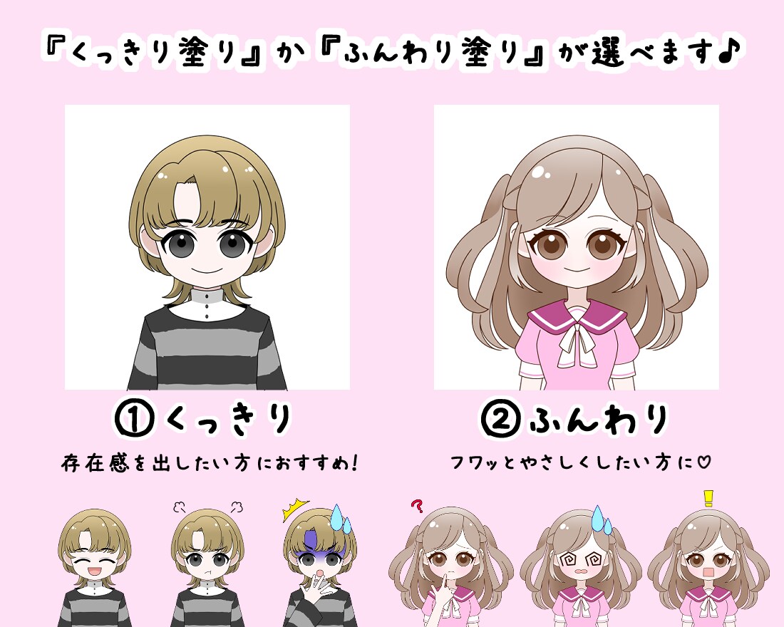 Twitter・ヘッダーに♪似顔絵アイコン描きます デフォルメのゆるいキャラクター♪１５個のおすすめ表情セット！ イメージ3