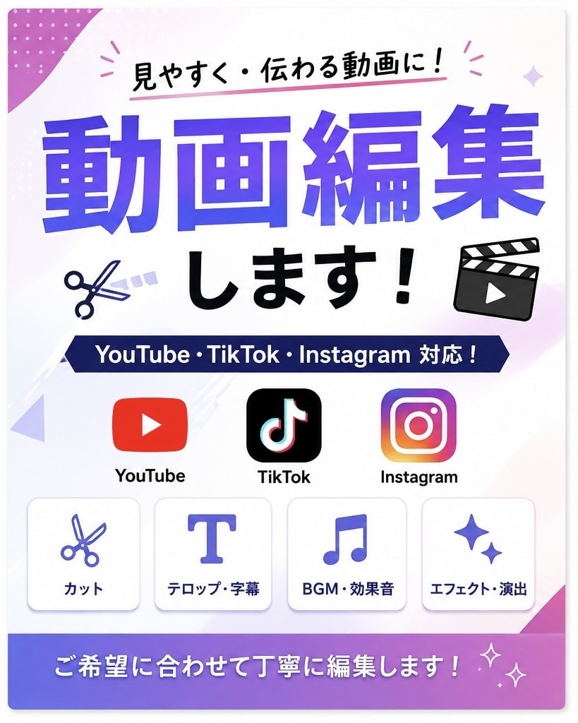 YouTube・TikTokの動画編集します カット・テロップ・BGMまで対応します イメージ1