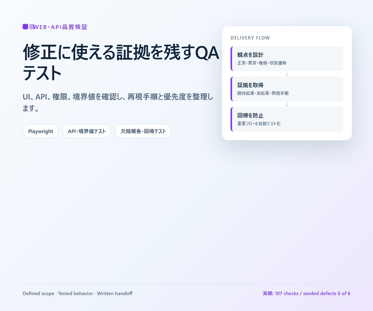 WebシステムのQA・テストを実施します UI・API・境界値を確認し修正に使える証拠を残します イメージ1