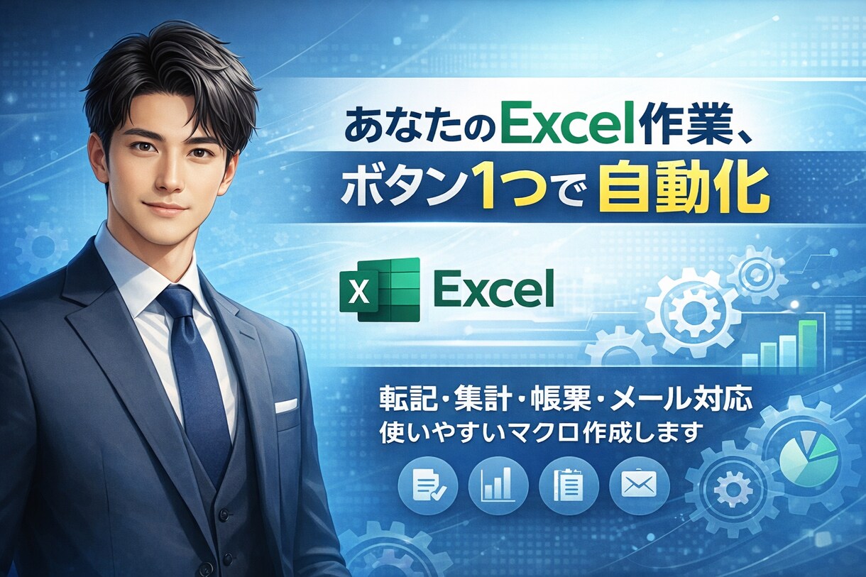 エクセル Excel作業を最短仕組み化いたします マクロ、VBAを用いて自動化し、時間を大幅短縮いたします。 イメージ1