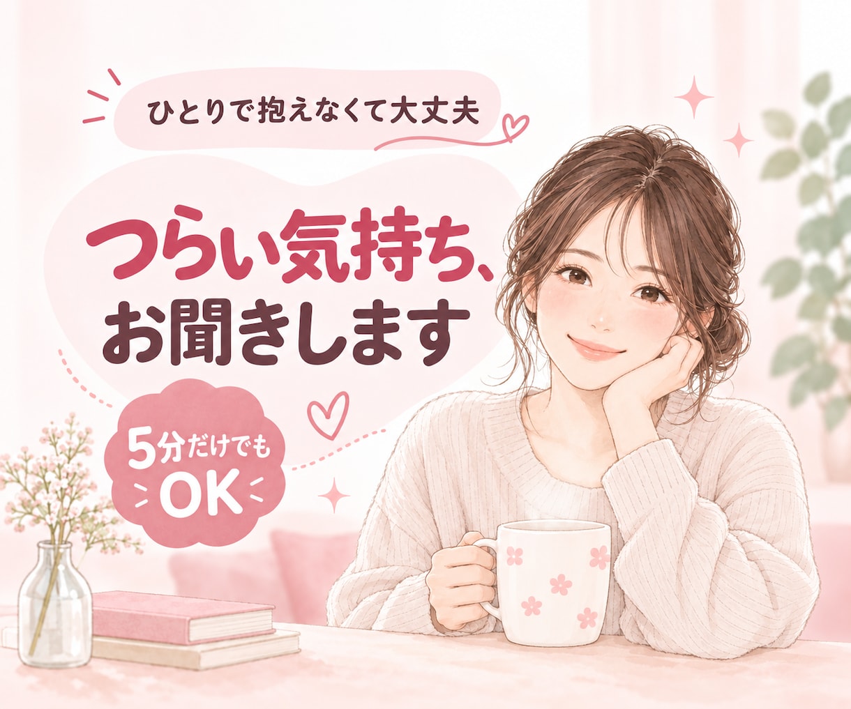 つらい気持ちや誰かに聞いてほしいことをお聞きします どんな事でも受け止めます。まずは話してみませんか イメージ1