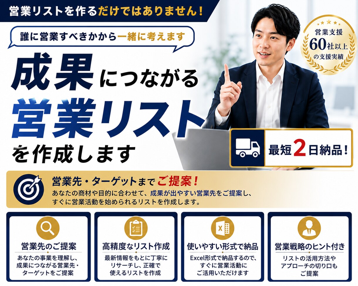 最短2日納品！営業先選びから一緒にご提案します 営業成果を見据えたターゲットの選定とリストの納品をいたします イメージ1