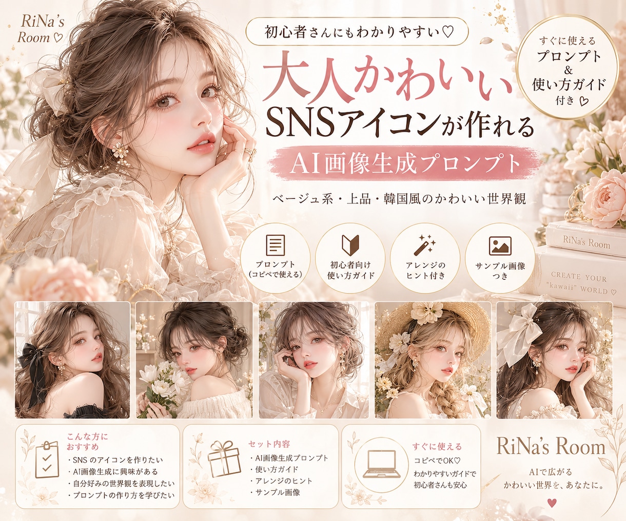 大人かわいいSNSアイコン作ります 初心者さんにもわかりやすい♡ かわいいアイコン作りをお手伝い イメージ1