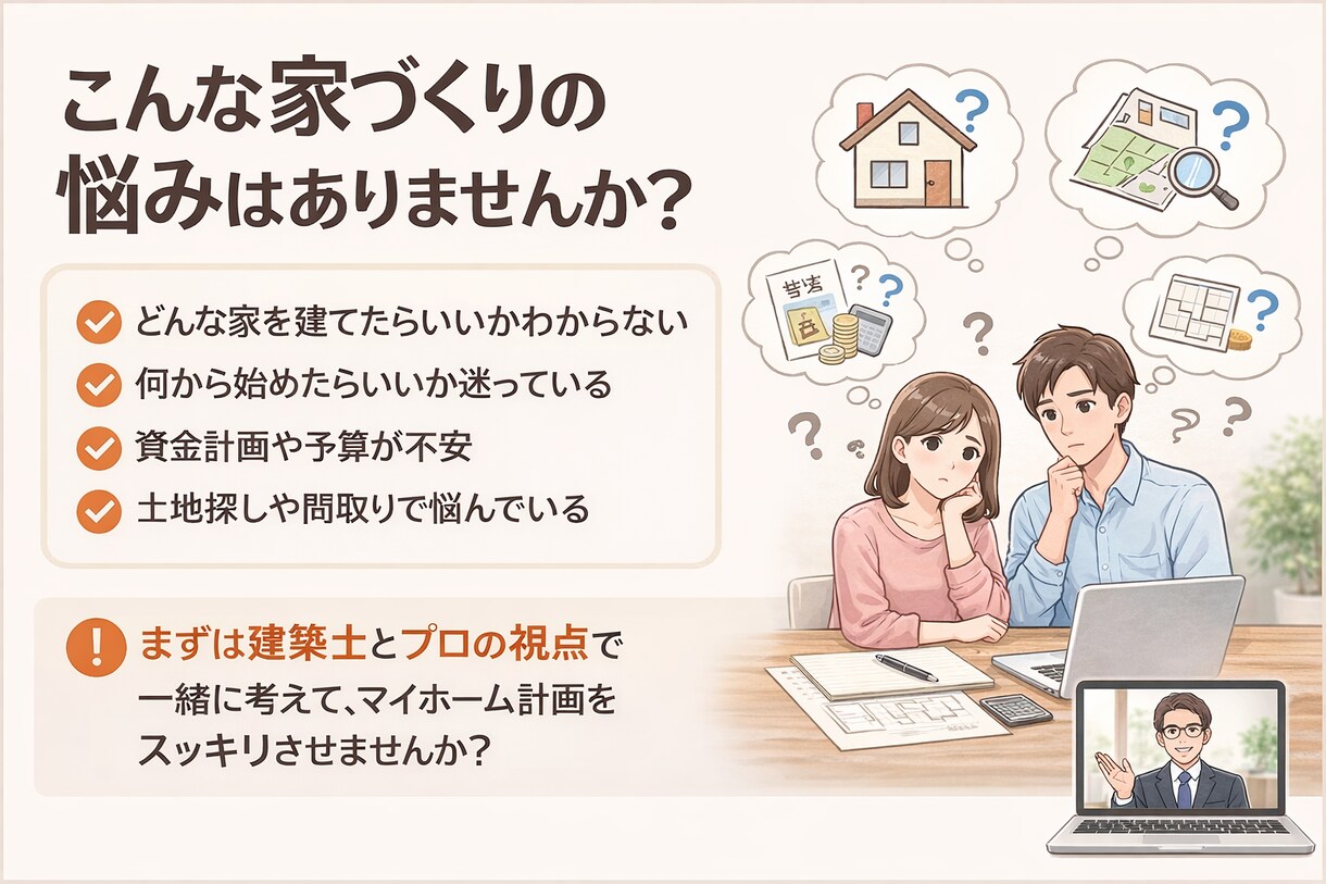家づくりのモヤモヤ30分、建築士が整理します 住まい・暮らし／建築・不動産相談 イメージ2