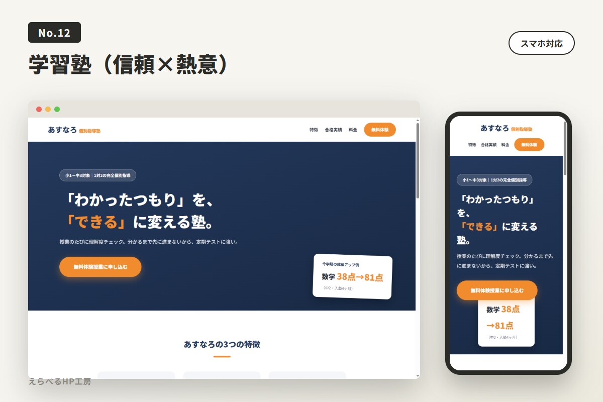 教室・スクールのHPを見本から選ぶだけで作ります 完成見本から選んで最短2日｜体験申込の導線まで全部込み イメージ5