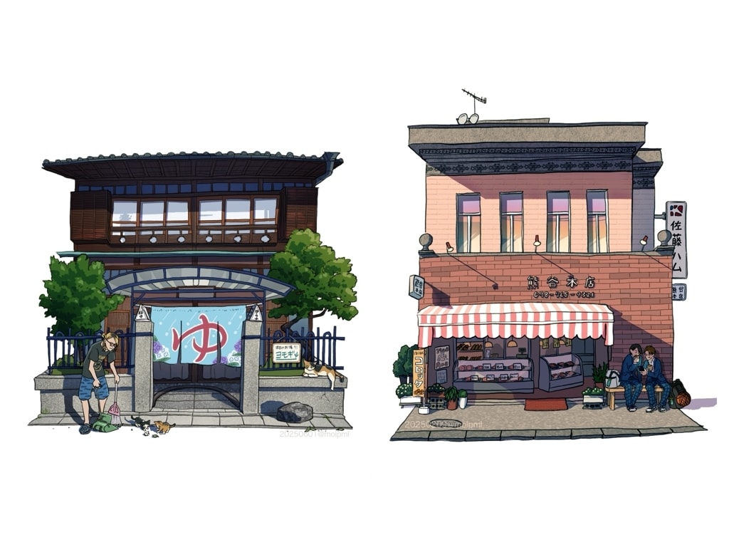 商店街や街並みを温かみのあるイラストにします 写真からノスタルジックな街角に イメージ4
