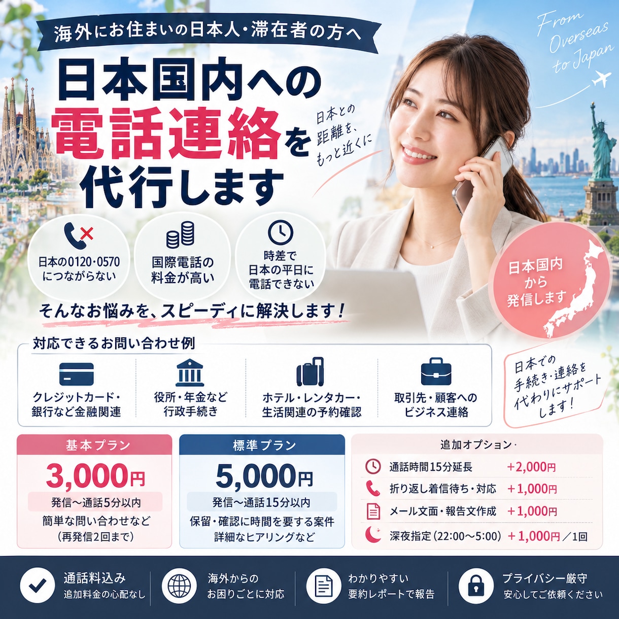 海外在住者向け◎日本の銀行や役所へ電話代行します 海外から繋がらない0120・ナビダイヤルや時差の悩みも即解決 イメージ1