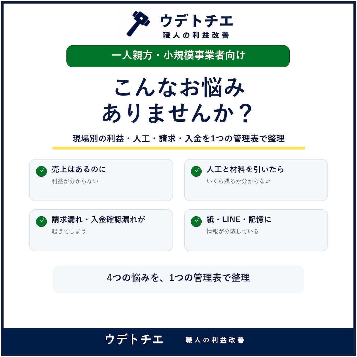 現場管理表を作成します 一人親方向け｜現場別の収支・請求・入金をExcelで見える化 イメージ2