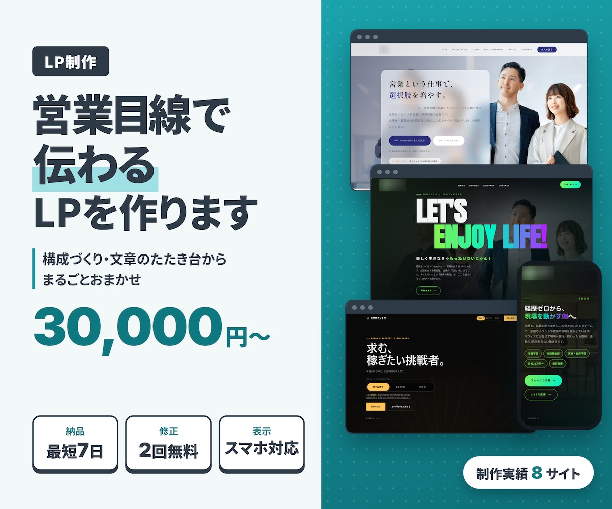 営業目線で、伝わるLPを早く・手ごろに作ります 個人事業主・小さなお店向け。構成から一緒に作ります イメージ1