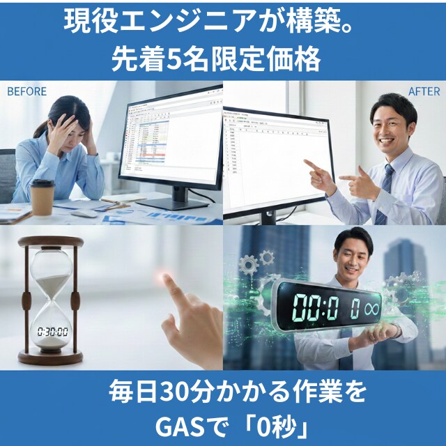 スプレッドシート自動化・外部連携します 現役エンジニアが構築。先着5名限定価格で繰り返し作業をゼロに イメージ1