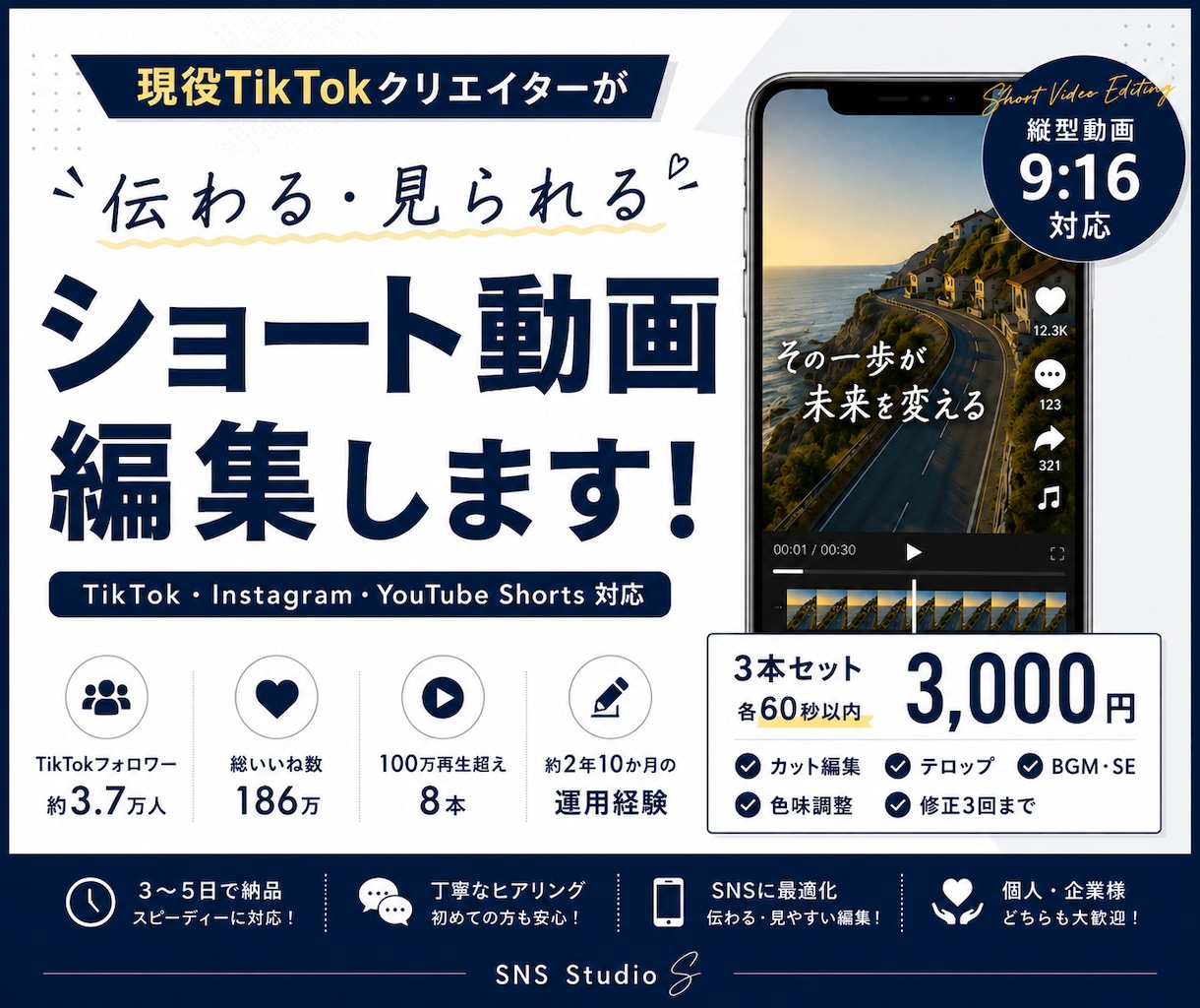 あなたに合わせたSNS向けショート動画を編集します TikTokクリエイターが、見られるショート動画を制作します イメージ1