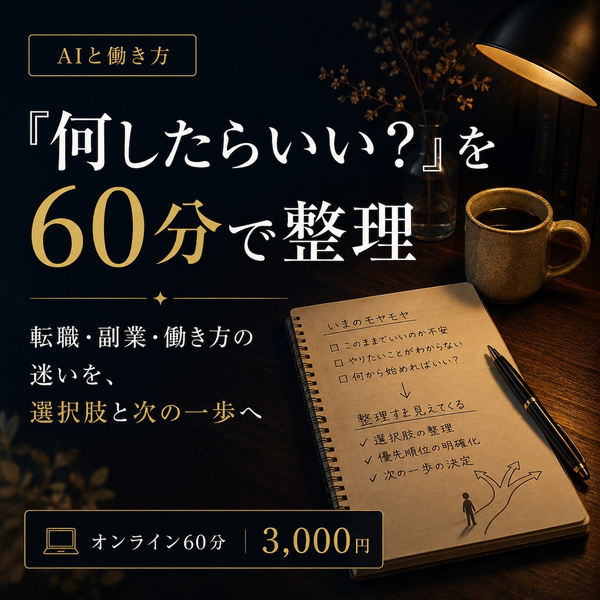 何したらいい？を60分で整理します 転職・副業・働き方の悩みを、選択肢と次の一歩へ イメージ1