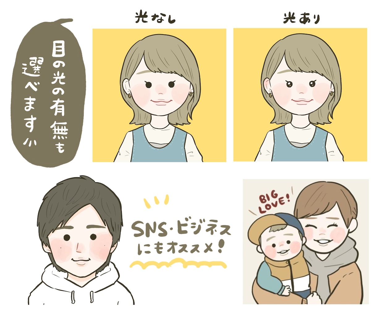 商用可の印象アップ◎可愛い似顔絵描きます ブログやSNSの集客アップに効果的！可愛いゆるっと似顔絵です イメージ3