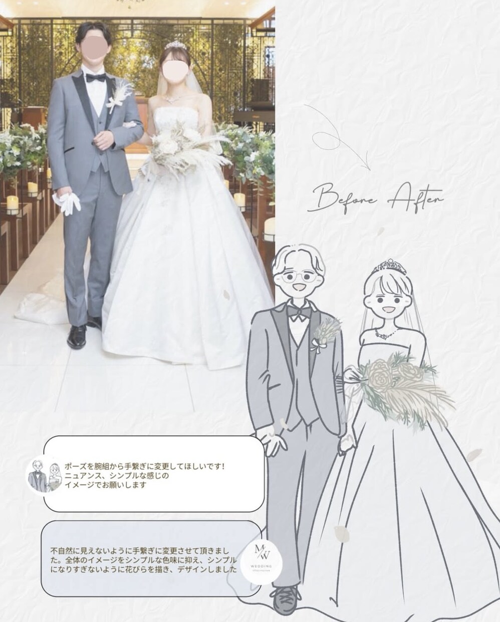 シンプルで可愛い結婚式ウェルカムボード作成します 即対応◎2つの絵柄から選べる線画×淡色イラスト イメージ6