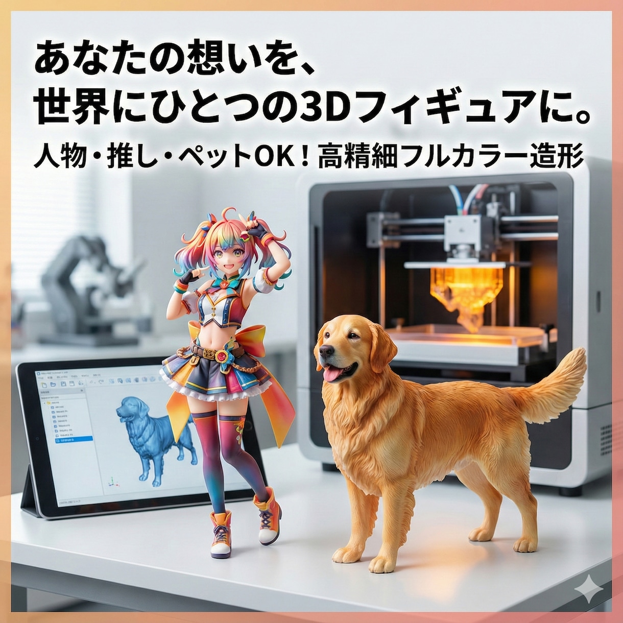フルカラー3Dプリントでリアルなフィギュア作ります 人物・推しキャラ・ペット｜高精細プリント＆丁寧な仕上げ イメージ1
