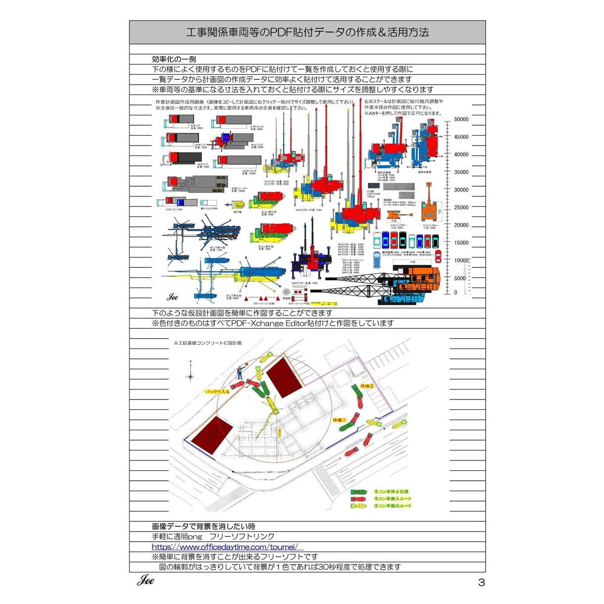 PDFの計画図に工事車両や看板を貼付けます PDFで仮説計画図等を簡単に作成する手順を説明します。 イメージ2