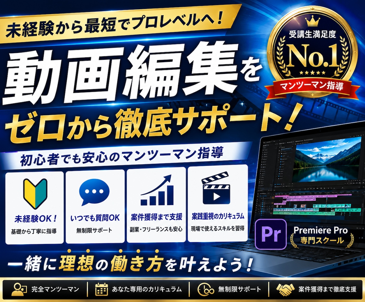 初心者大歓迎！！本日対応可！動画編集を教えます プレミアプロや案件獲得を目指す方をご丁寧にサポートします！！ イメージ1