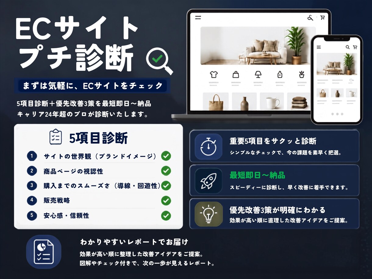 ECサイト改善プチ診断します まずは問題を見出したい方に・おすすめの簡易診断サービス イメージ1