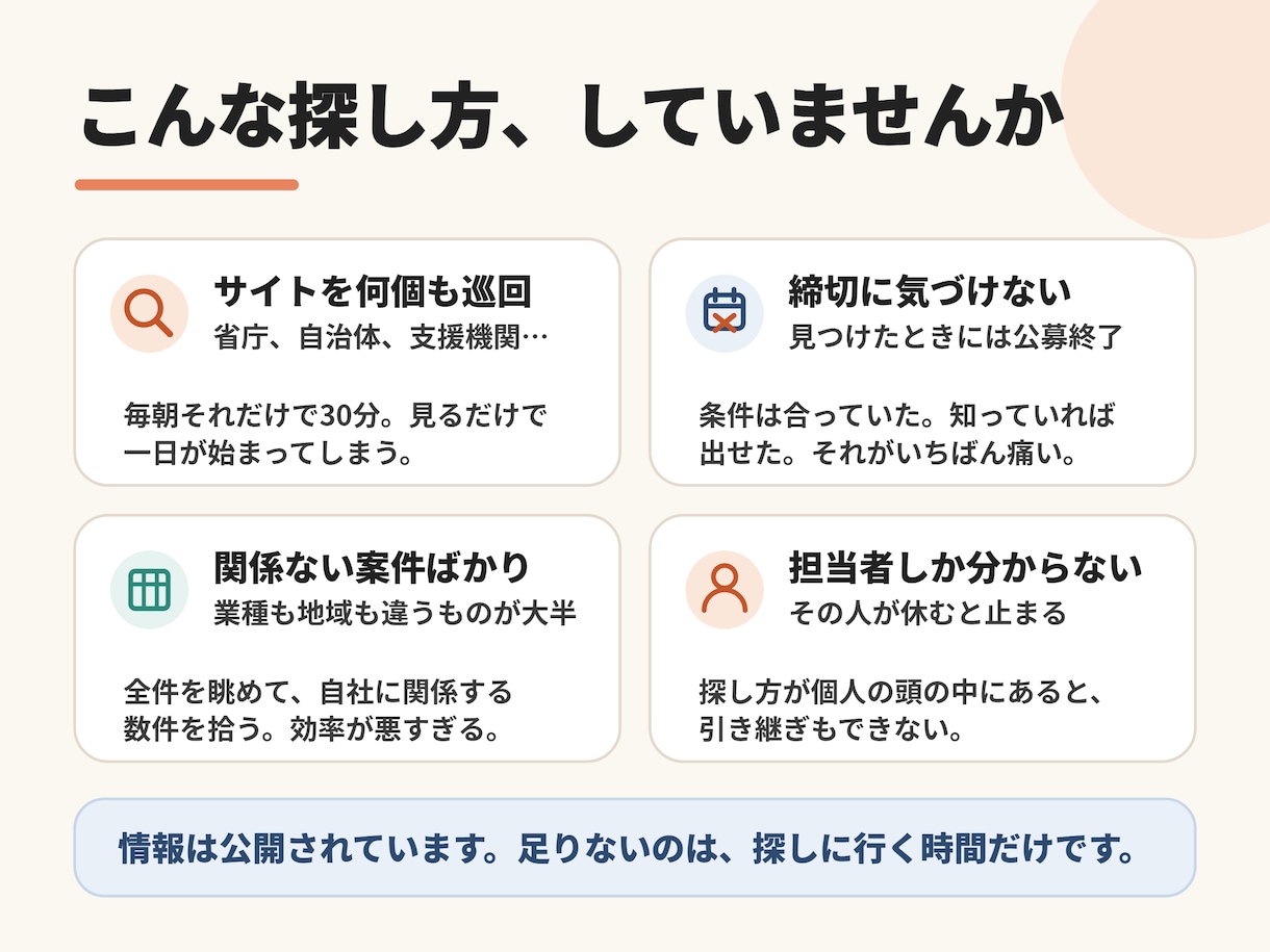 補助金・入札情報の自動収集ツールを開発いたします 毎朝スプレッドシートに新着だけ。締切の見逃しをなくす イメージ2