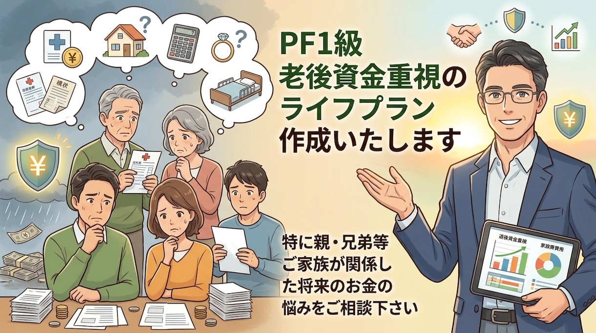 PF１級　老後資金重視のライフプラン作成いたします 特に親・兄弟等ご家族が関係した将来のお金の悩みをご相談下さい イメージ1