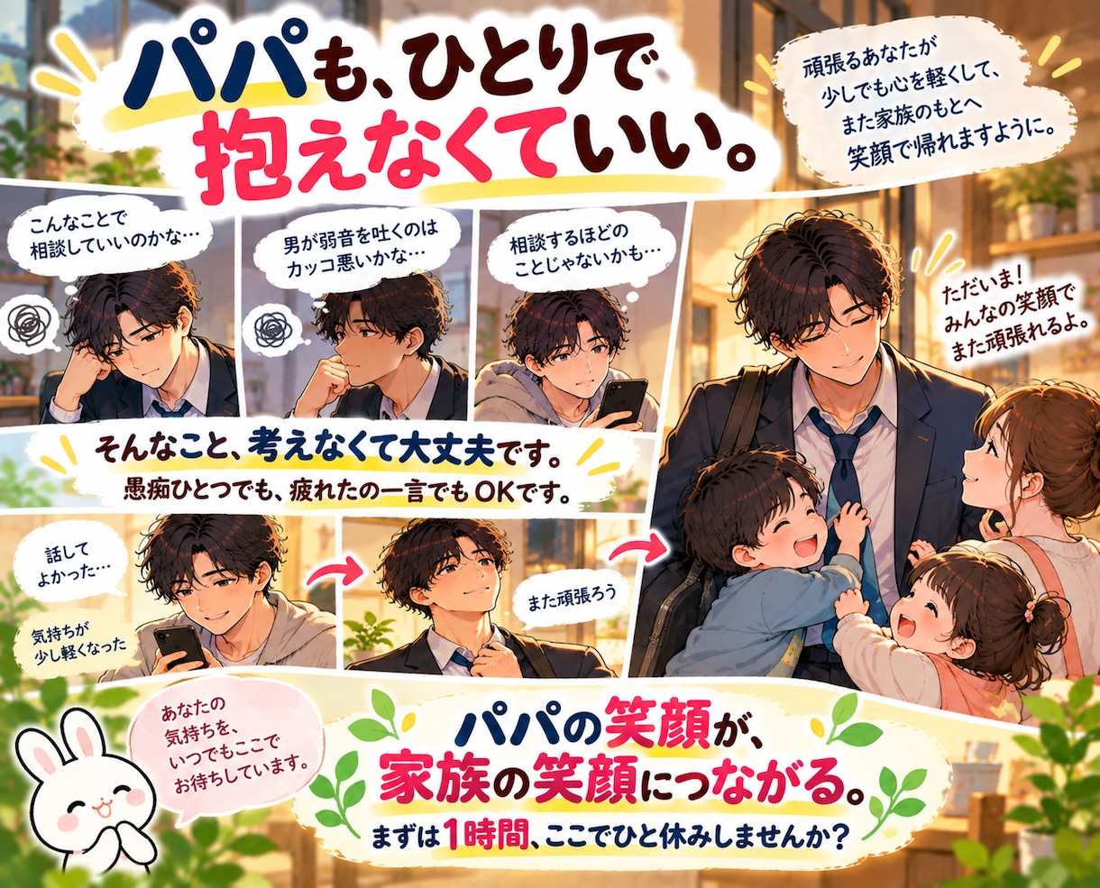 頑張るパパの気持ちを1時間チャットでお聴きします 愚痴／仕事／夫婦／育児♡まとまってなくてもOK イメージ7