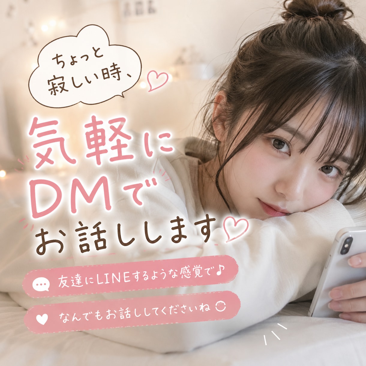 友達みたいに気軽にDMでお話します 友達にLINEするような気軽さで、なんでも話してください！ イメージ1